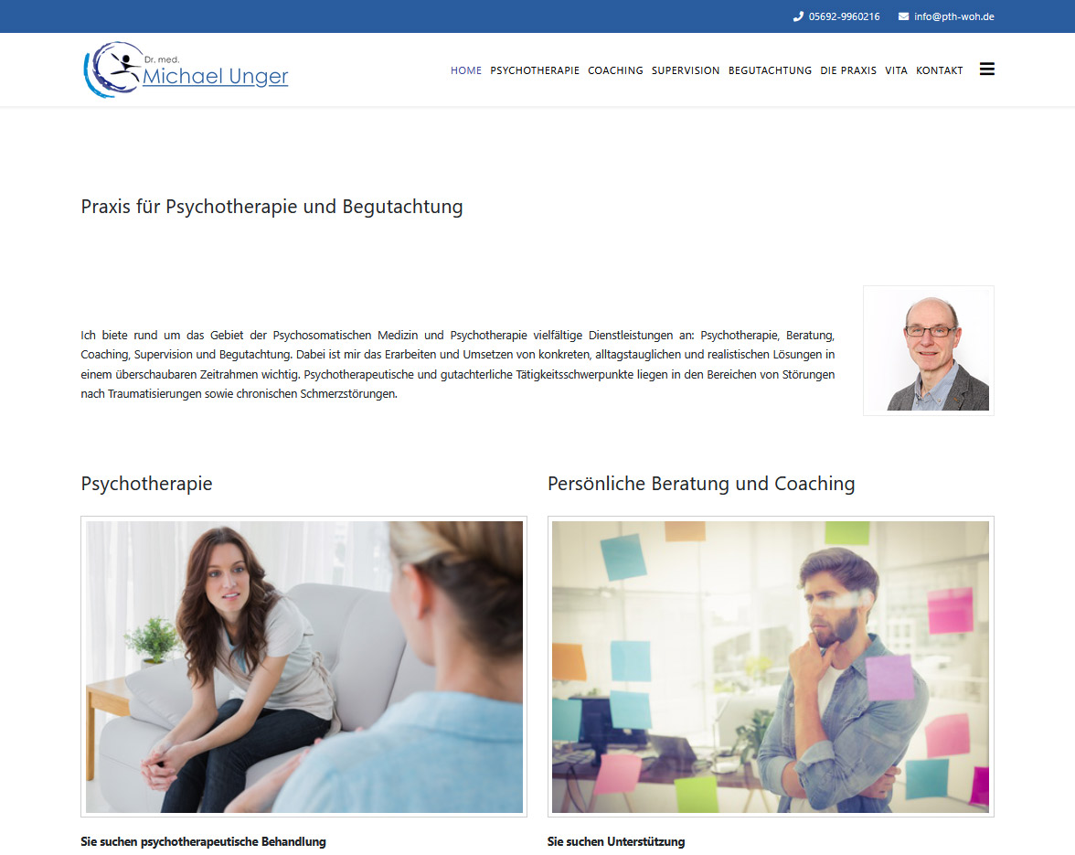 Webdesign und Webentwicklung für PTH-WOH Dr. Unger von JPS WERBUNG