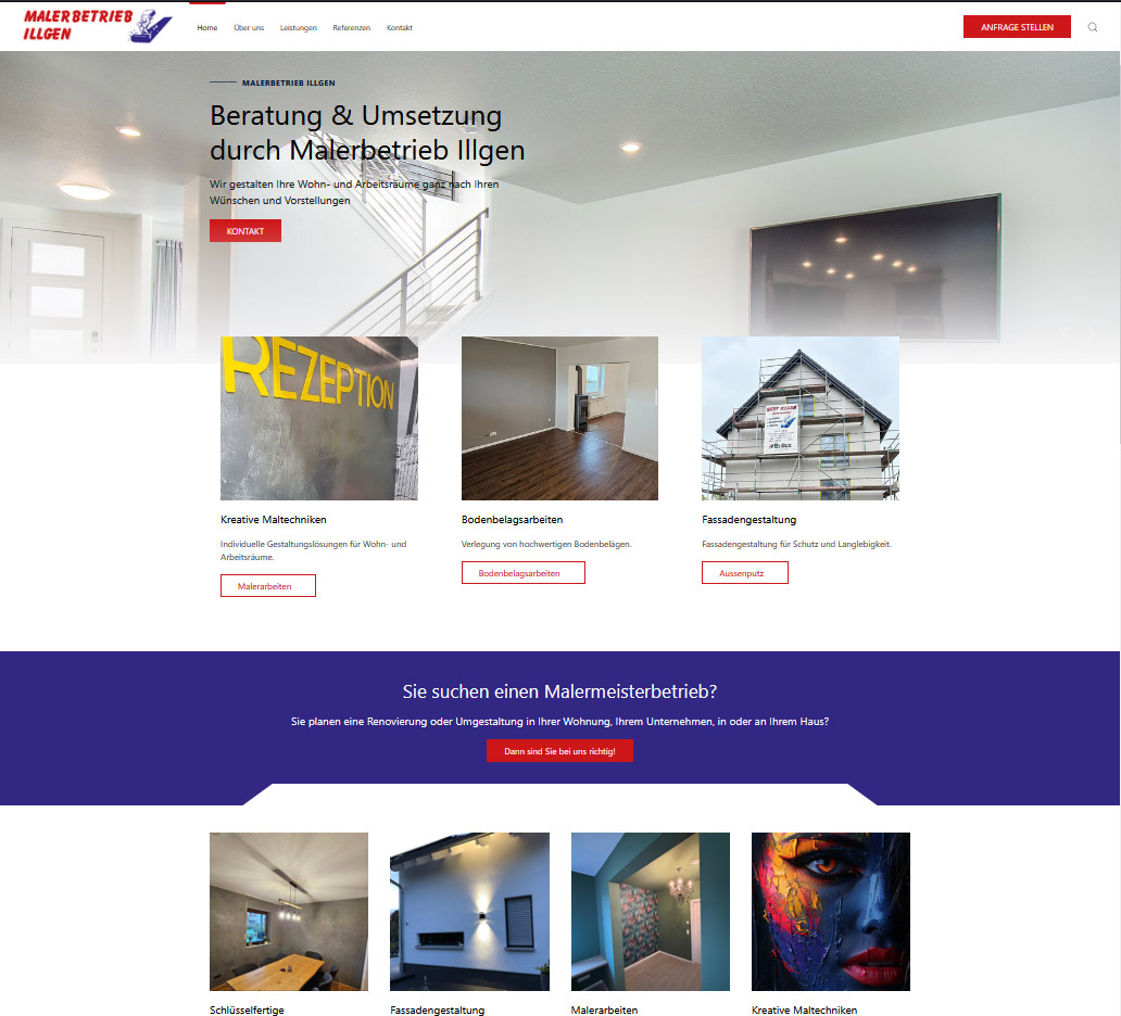 Webdesign und Webentwicklung für Malerbetrieb Illgen GmbH von JPS WERBUNG